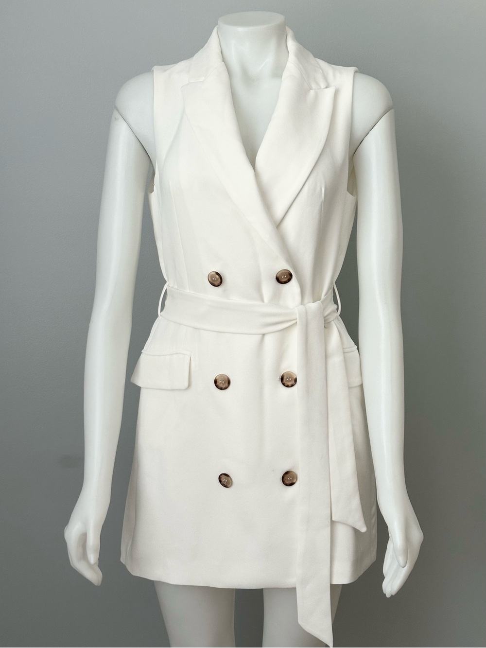 Zara White Sleeveless Double-Breasted Blazer Mini Dress with Waist Belt